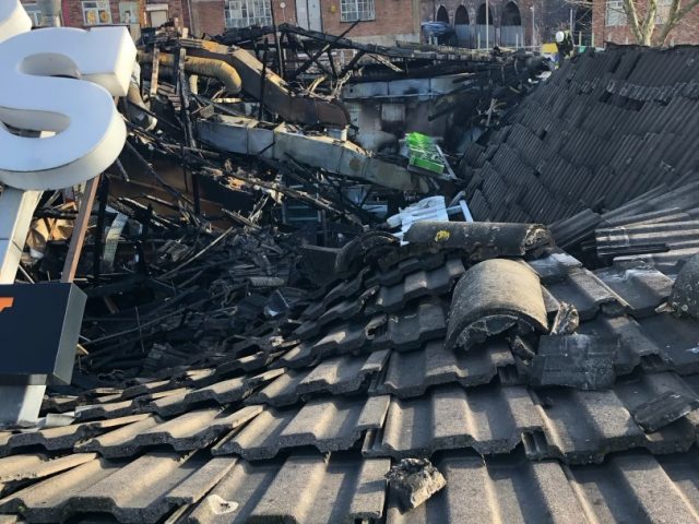 Fire damage roof collapsed